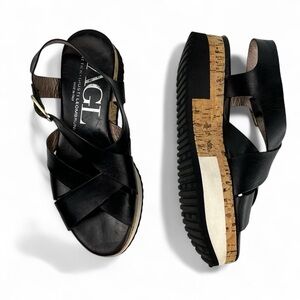 AGL Leather Cross Strap Slingback Platform Contemporary Sandals Women 6.5 Black